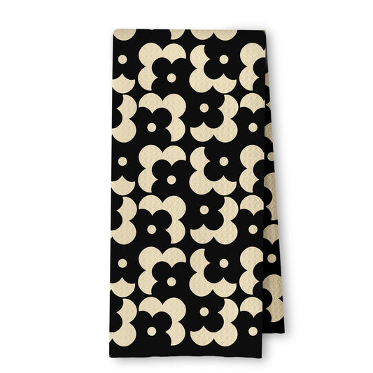 Beige and Black Moroccan Kitchen Towels, Boho Abstract Dish Tea Towels for Kitchen Decor, Retro Mid Century Modern Hand Towel for Bathroom Decor, 16x24 Inches
