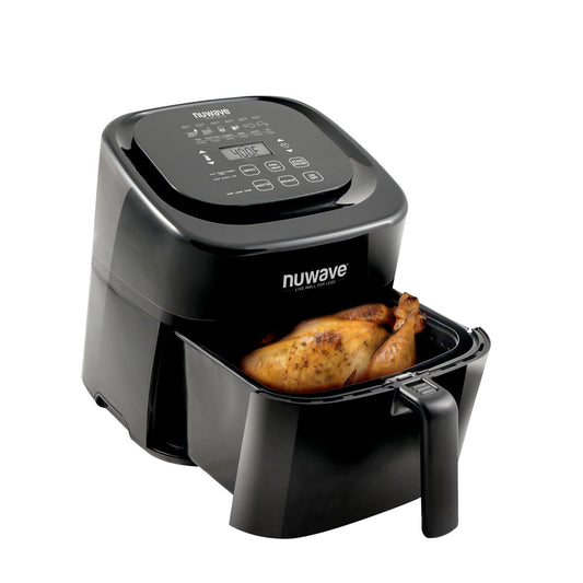Nuwave Brio Air Fryer Oven, 15.5Qt X-Large Family Size, SS Rotisserie Basket &Skewer-Kit, Reversible Ultra Non-Stick Grill/Griddle Plate, Powerful 1800W, Integrated Smart Thermometer,Black