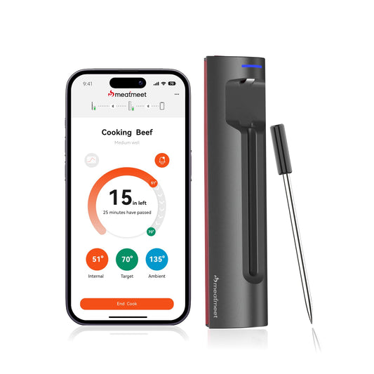 Pro Smart WiFi Wireless Meat Thermometer, Unlimited Range, Improved Stability, Ultra-Thin Probe, Bluetooth Digital Food Thermometer for Remote Monitoring of Oven/Kitchen/BBQ/Grill/Rotisserie