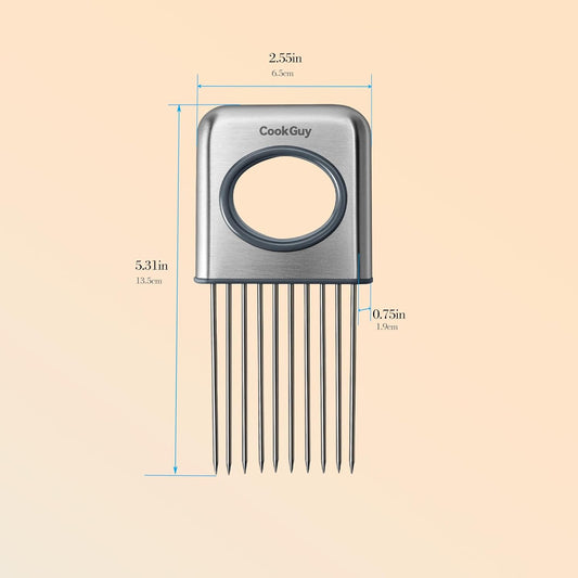 Cook Guy Stainless Steel Onion Holder and Slicer – Multi-Purpose Food Slicing Tool for Onions, Tomatoes, Avocados, Potatoes, Eggs, and More – Easy Grip with 10 Even Prongs