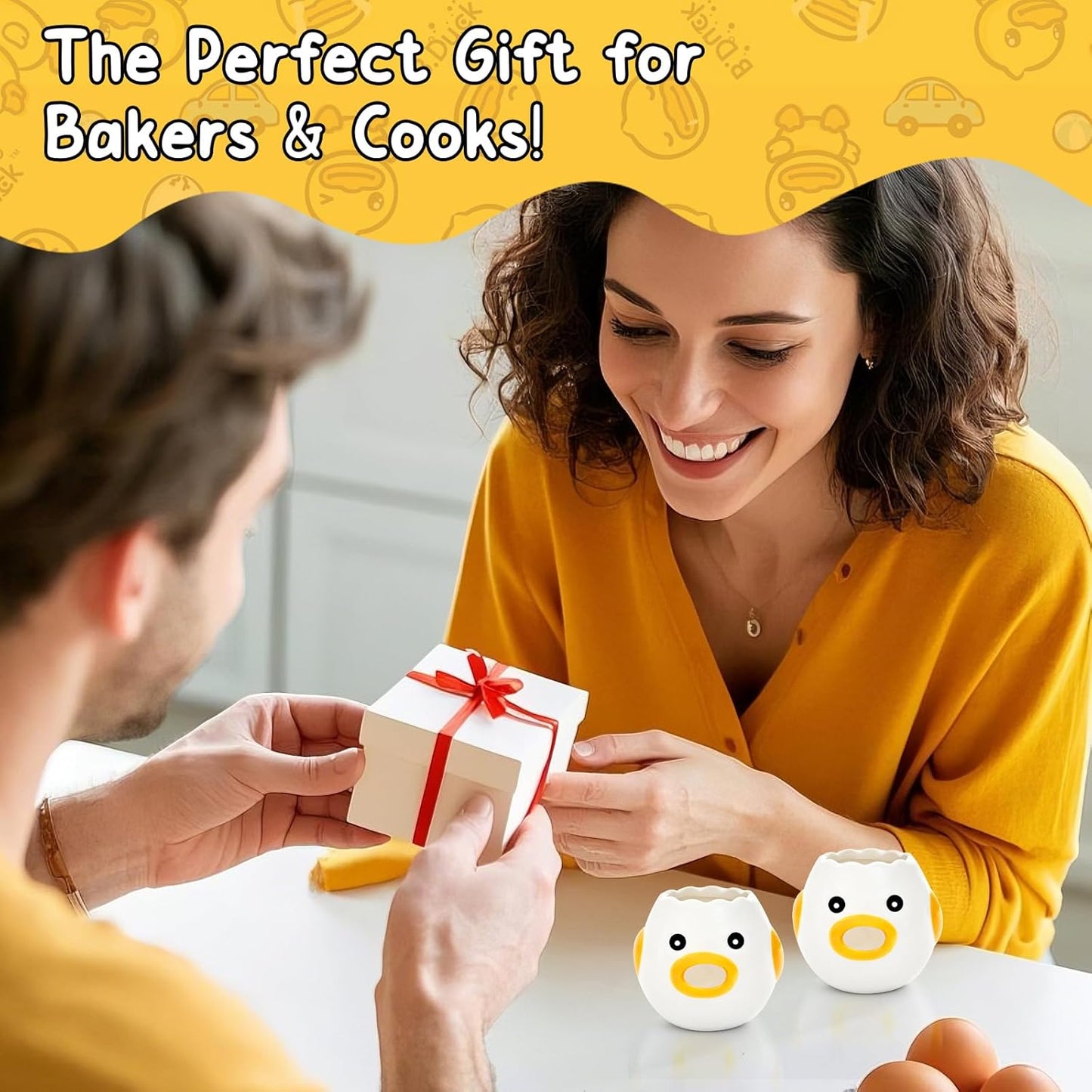 Cute Kitchen Gadgets【2 PCS】Egg Separator for Raw Eggs - Ceramic Egg White/Yolk Separator Tool, Baking Gifts for Women, Lovely Chicken Baking Supplies, Stuff, Accessories.