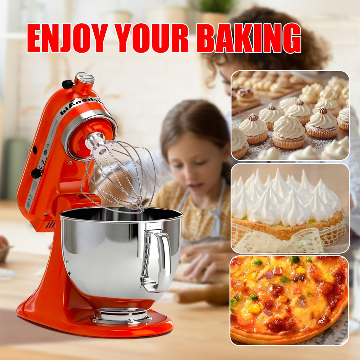 Whole Stainless Steel K45WW Whisk Attachment for KitchenAid 4.5-5 Tilt-Head Mixer, Dishwasher Safe Wire Whip for Kitchen Aid