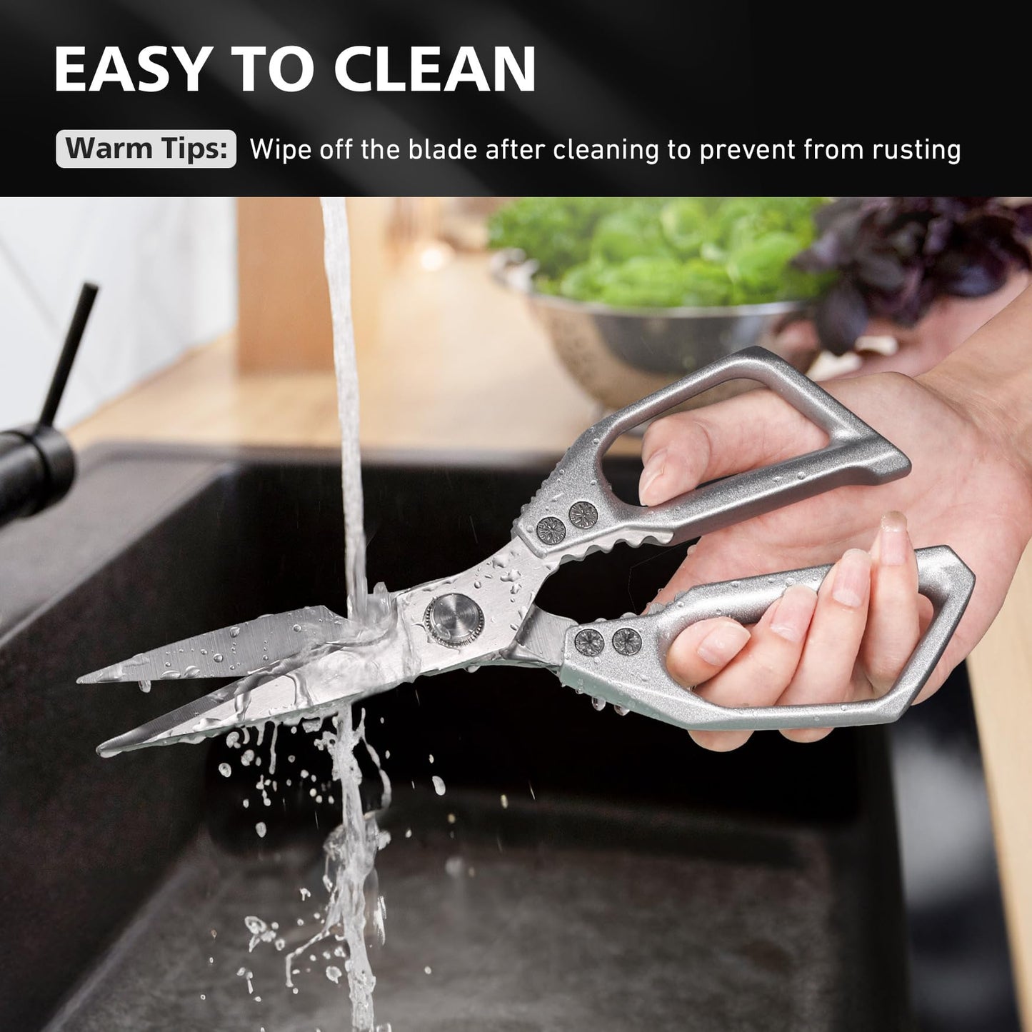 BALUCA Heavy Duty Kitchen Scissors All Purpose - Professional Stainless Steel Japanese Kitchen Shears for Food, Chicken Bones & Turkey | Dishwasher Safe, Sharp Meat & Poultry Scissors (Modern)