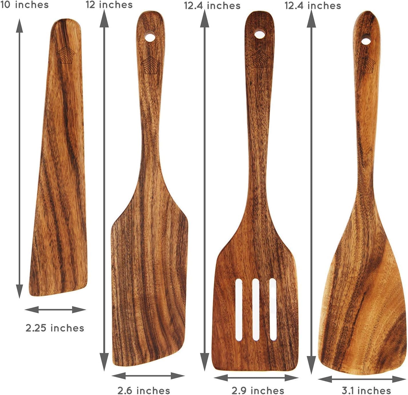 Wooden Spatula for Cooking, Teak Spatulas for Kitchen Use - Wooden Cooking Utensils Set of 4 including Paddle, Turner, Slotted Spurtle and Wood Scraper. Nonstick cookware, Kitchen Gifts for Women Men