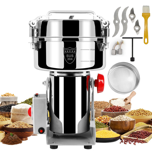 Grain Mill Grinder Electric Flour, 2000g Corn Fine Powder Rice Grinder Wheat Mill for Home Kitchen Commercial Stainless Steel Spice Food Pepper Coffee Beans (Swing Type)
