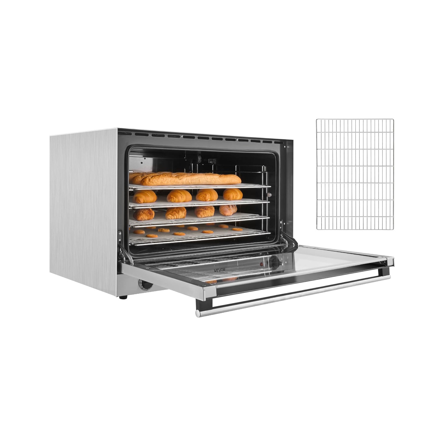 VEVOR Commercial Convection Oven, 21L/19Qt, Quarter-Size Conventional Oven Countertop, 1440W 3-Tier Toaster w/Front Glass Door, Electric Baking Oven w/Trays Wire Racks Clip Gloves, 120V