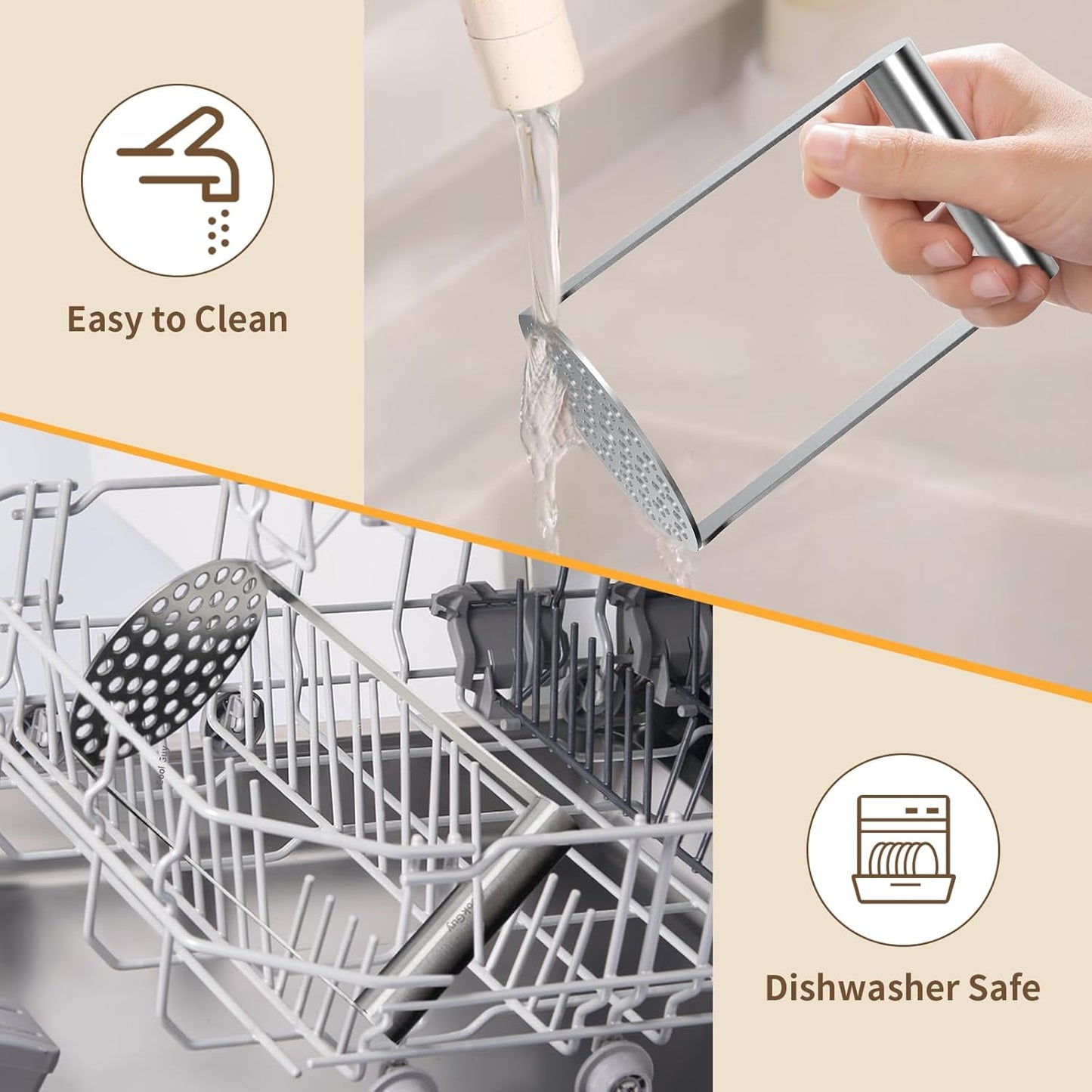 Cook Guy Heavy Duty Potato Masher – Premium Stainless Steel Food Masher for Potatoes, Avocados, Beans & Vegetables – Versatile Kitchen Tool with Ergonomic Horizontal Handle – Dishwasher Safe