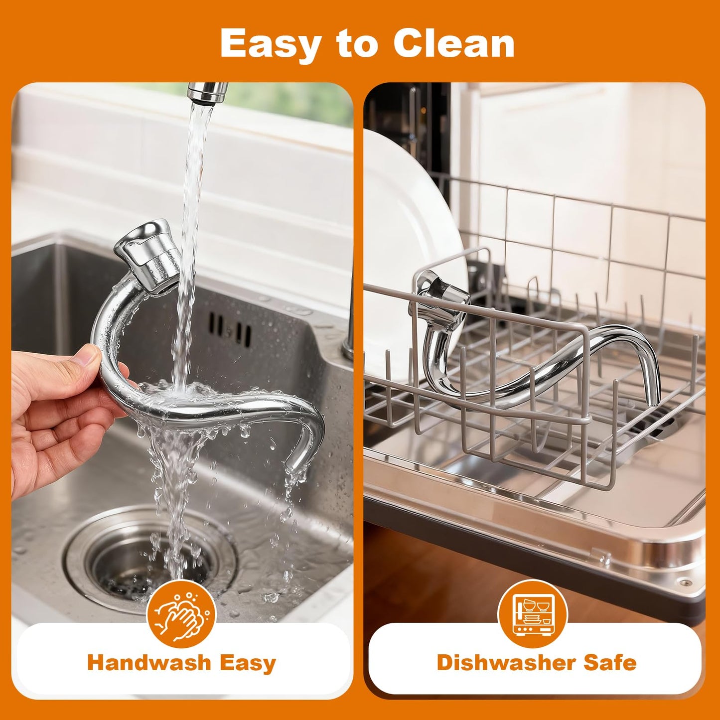 Stainless Steel Spiral Dough Hook for Kitchen Aid 4.5QT / 5QT Tilt-Head Mixers, Dishwasher Safe, Dough Hook Attachment - Efficient Kneading for Bread, Pizza, Pasta, Cookies