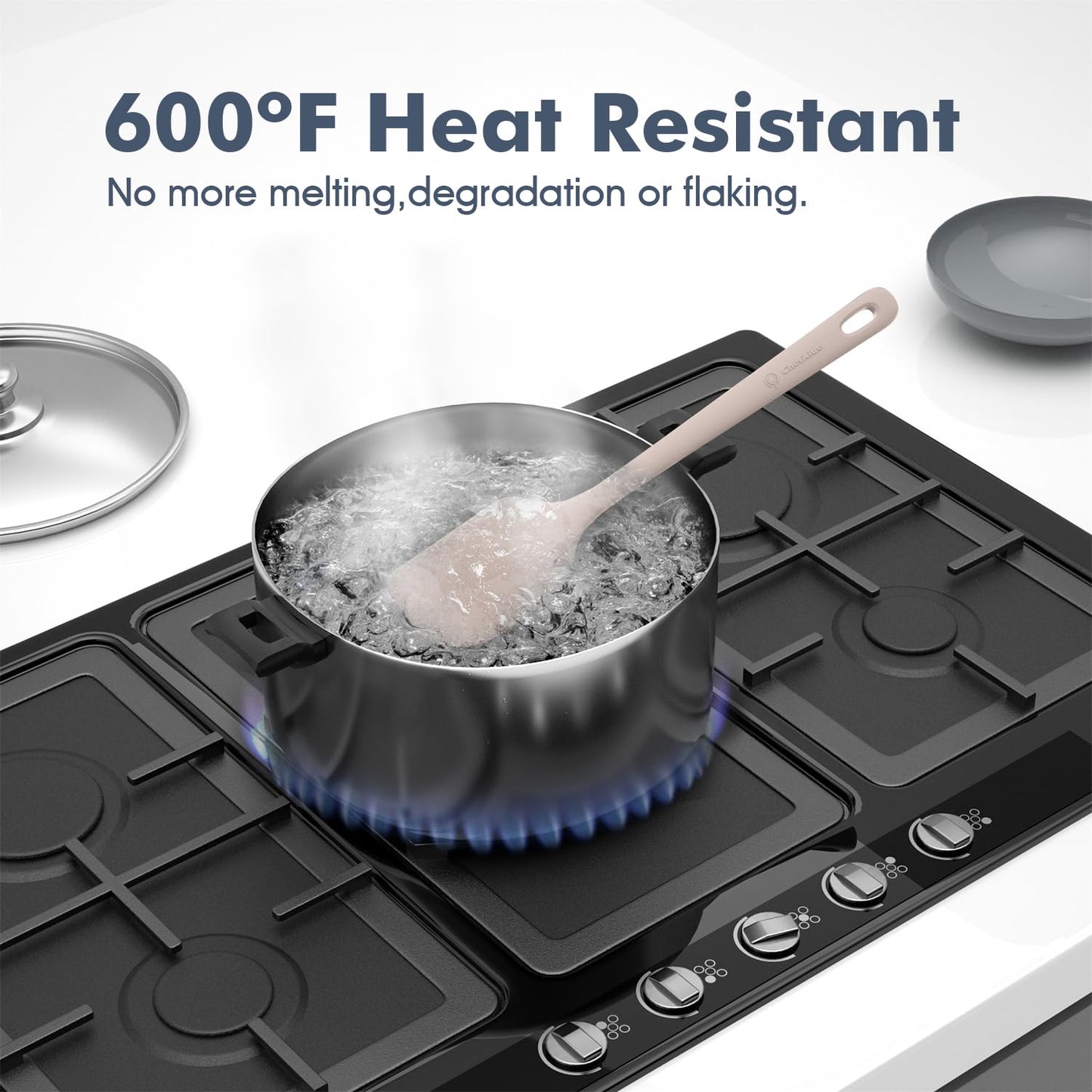 5 Pieces Silicone Spatula Set, Food Grade Rubber Spatula, Upgrade Strong Handle with Ergonomic Grip, Heat Resistant Up to 600°F for Nonstick Cookware, Cooking