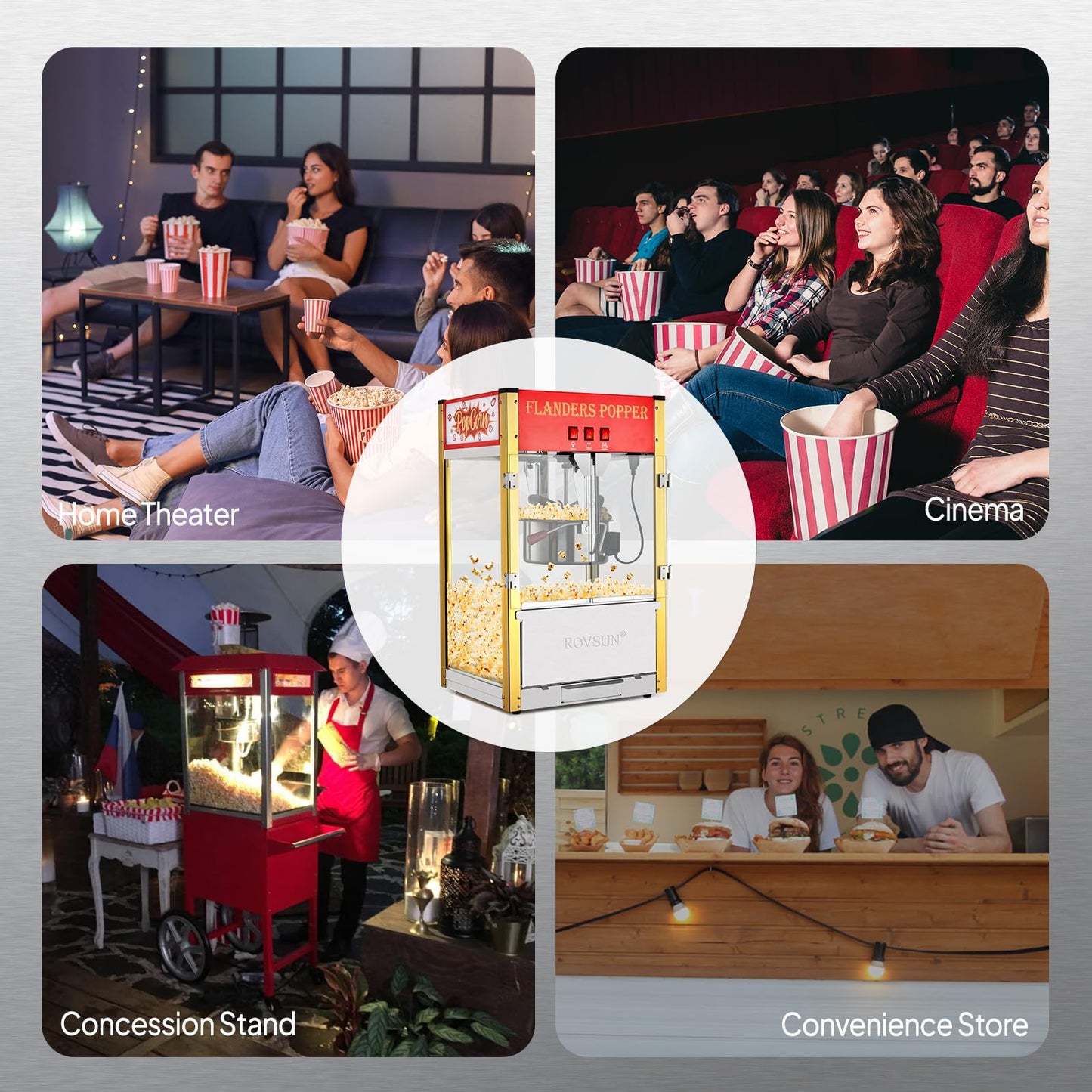 ROVSUN Popcorn Machine with 8 Ounce Kettle Makes Up to 32 Cups, Commercial Popcorn Machine Countertop Popcorn Maker w/Stainless Steel Scoop, Oil Spoon & 3 Popcorn Cups for Home Movie Theater, ETL