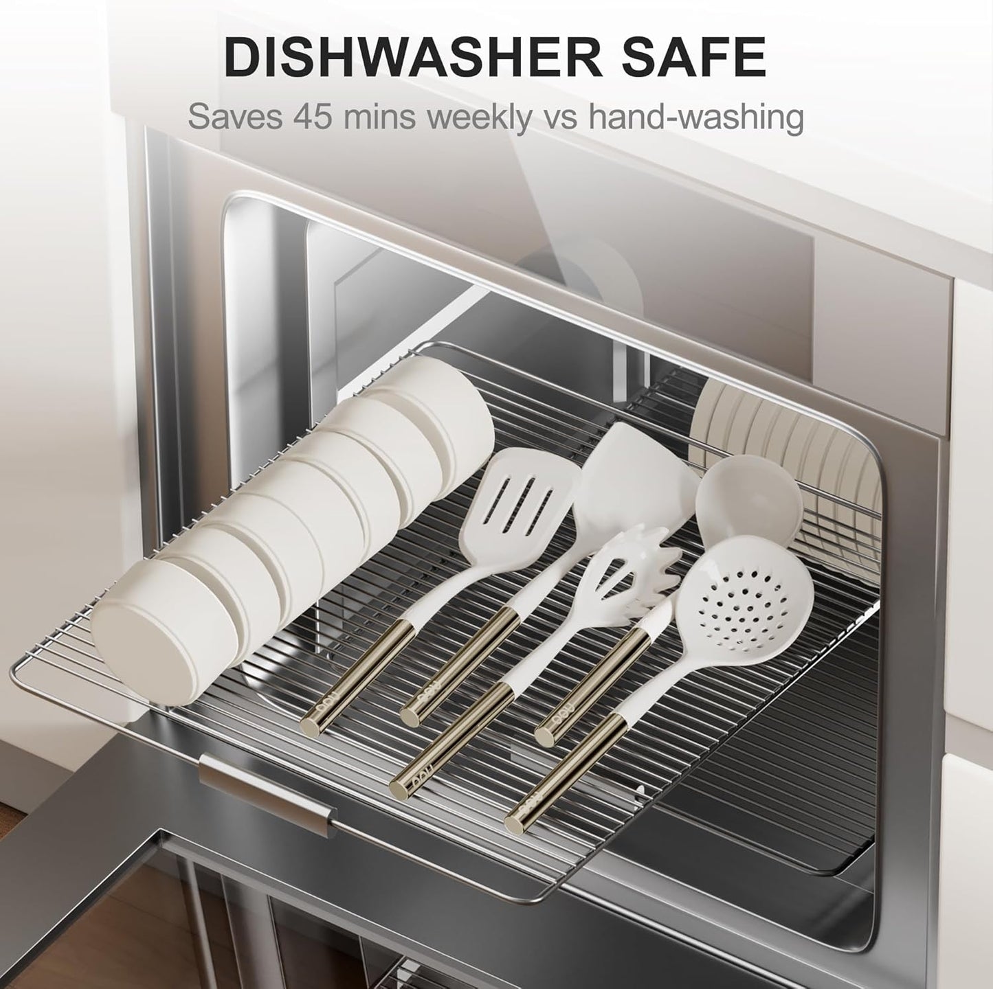 OOU Silicone Kitchen Cooking Utensils Set, 446°F Heat Resistant Kitchen Tool Set with Magnetic Wall Mounted Holder, 6 pcs Spatula Set with Stainless Steel Handle, Dishwasher Safe