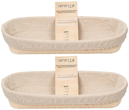 Bread Proofing Baskets Set of 2 10 inch Oval Shaped Dough Proofing Bowls w/Liners Perfect for Professional & Home Sourdough Bread Baking