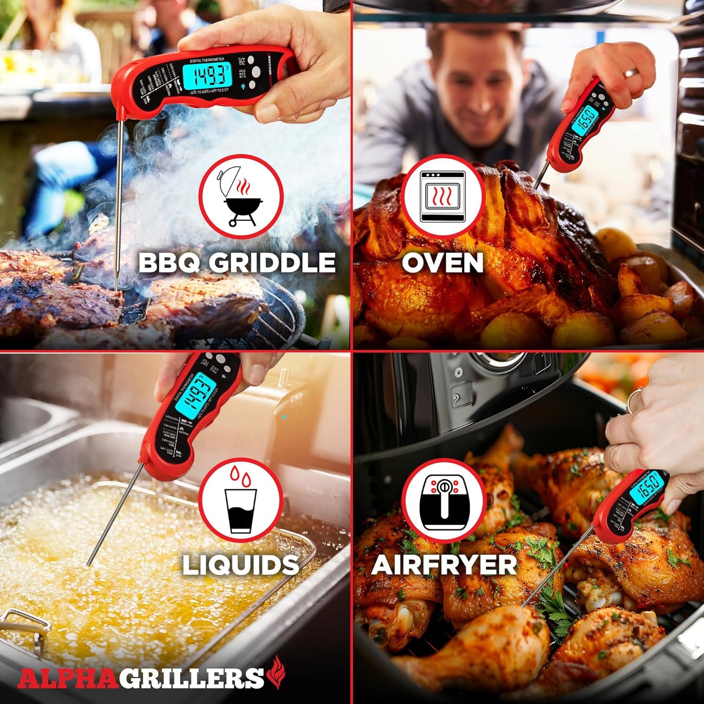 Alpha Grillers Meat Thermometer Digital - Instant Read Food Thermometer for Cooking and Grilling Stocking Stuffers for Men Christmas Gifts for Men