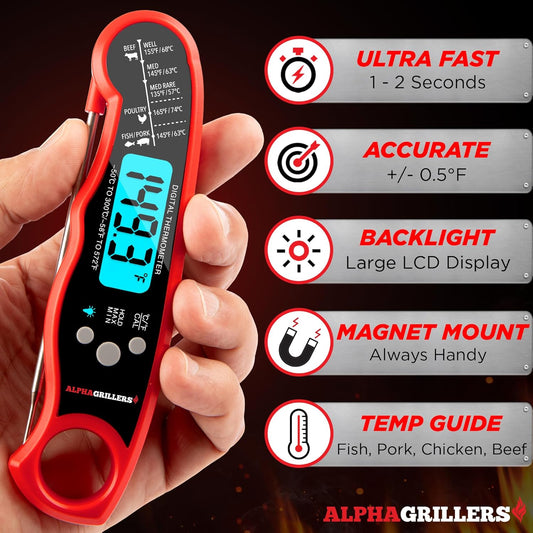 Alpha Grillers Meat Thermometer Digital - Instant Read Food Thermometer for Cooking and Grilling Stocking Stuffers for Men Christmas Gifts for Men