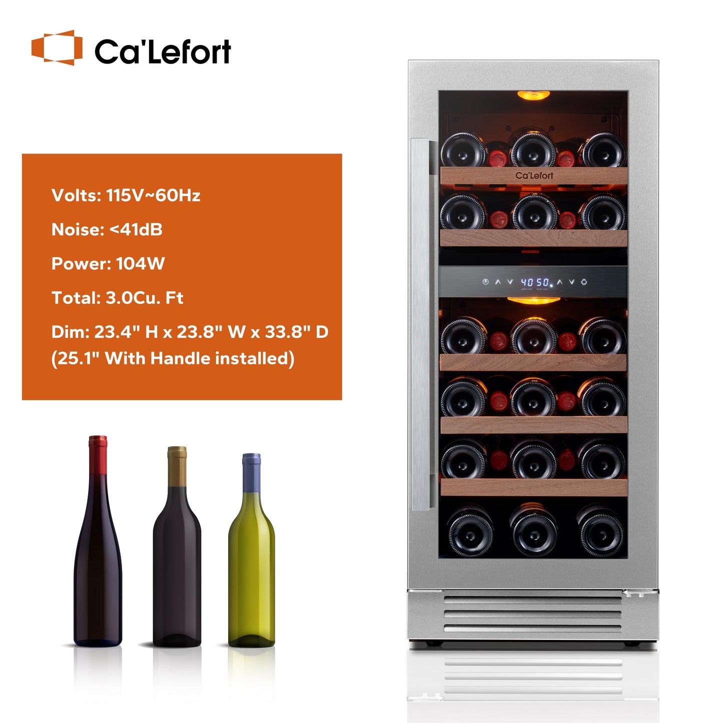 Ca'Lefort 24 Inch Wine and Beverage Refrigerator, 60 Can and 20 Bottle Wine Fridge 36-72°F, 3 LED Dual Zone Wine Cooler with Glass Door, Built-in Compressor Refrigerator for Home/Kitchen (4.10 cu.ft)