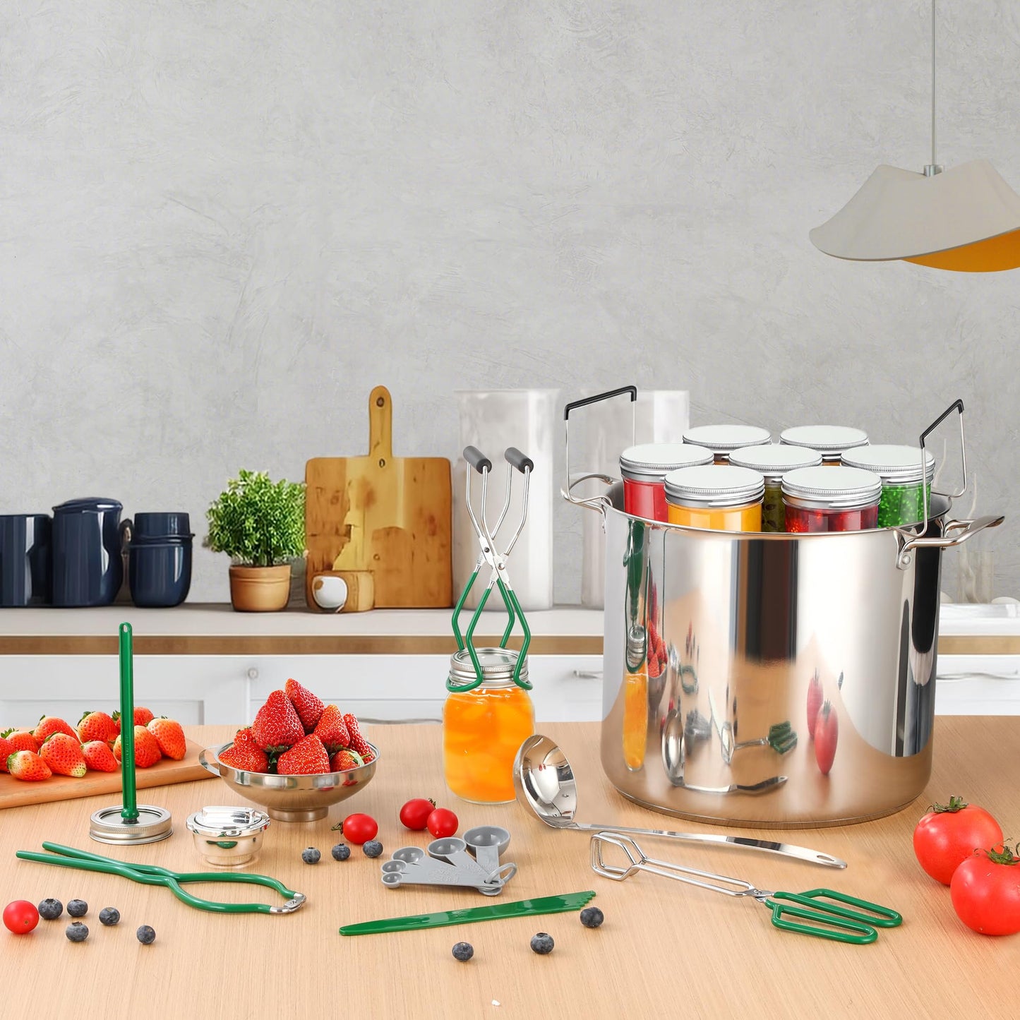 Canning Supplies Starter Kit with Canning Rack,Canning Kit for Beginners 11 Pcs, Jar Lifter, Funnel, Wrench, Tongs, Lid Lifter, Bubble Popper, Labels, Ladle, Measuring Spoon - Black