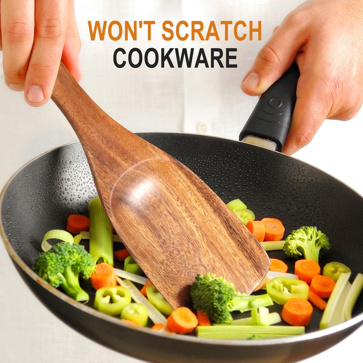 9 Piece Natural Teak Wooden Kitchen Utensil Set with Spoon Rest - Comfort Grip Cooking Spoons and Utensils Holder