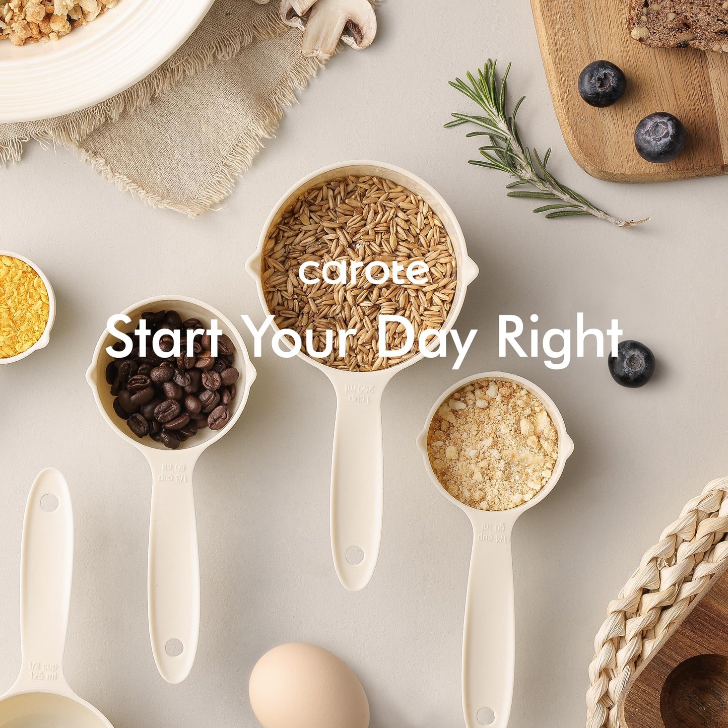 CAROTE Silicone Cooking Utensils Set, Kitchen Utensils Set 10 Pcs for cooking, BPA Free Spatula Set with Heat Resistant Wood Handles for Nonstick Cookware (Cream White)