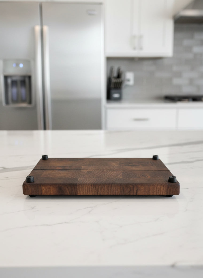 Handcrafted Black Walnut End Grain Butcher Board – 6.5" x 10.5" x 1.5" with Rubber Feet