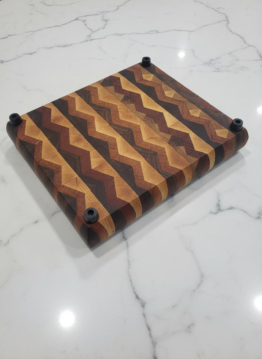 Handmade End Grain Cutting Board – 8x10x1.25" Maple, Black Walnut & Honduran Mahogany