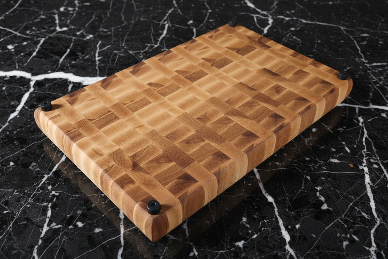 Northern Hard Maple End Grain Butcher Block – 11" x 17" x 2" (with Rubber Feet)