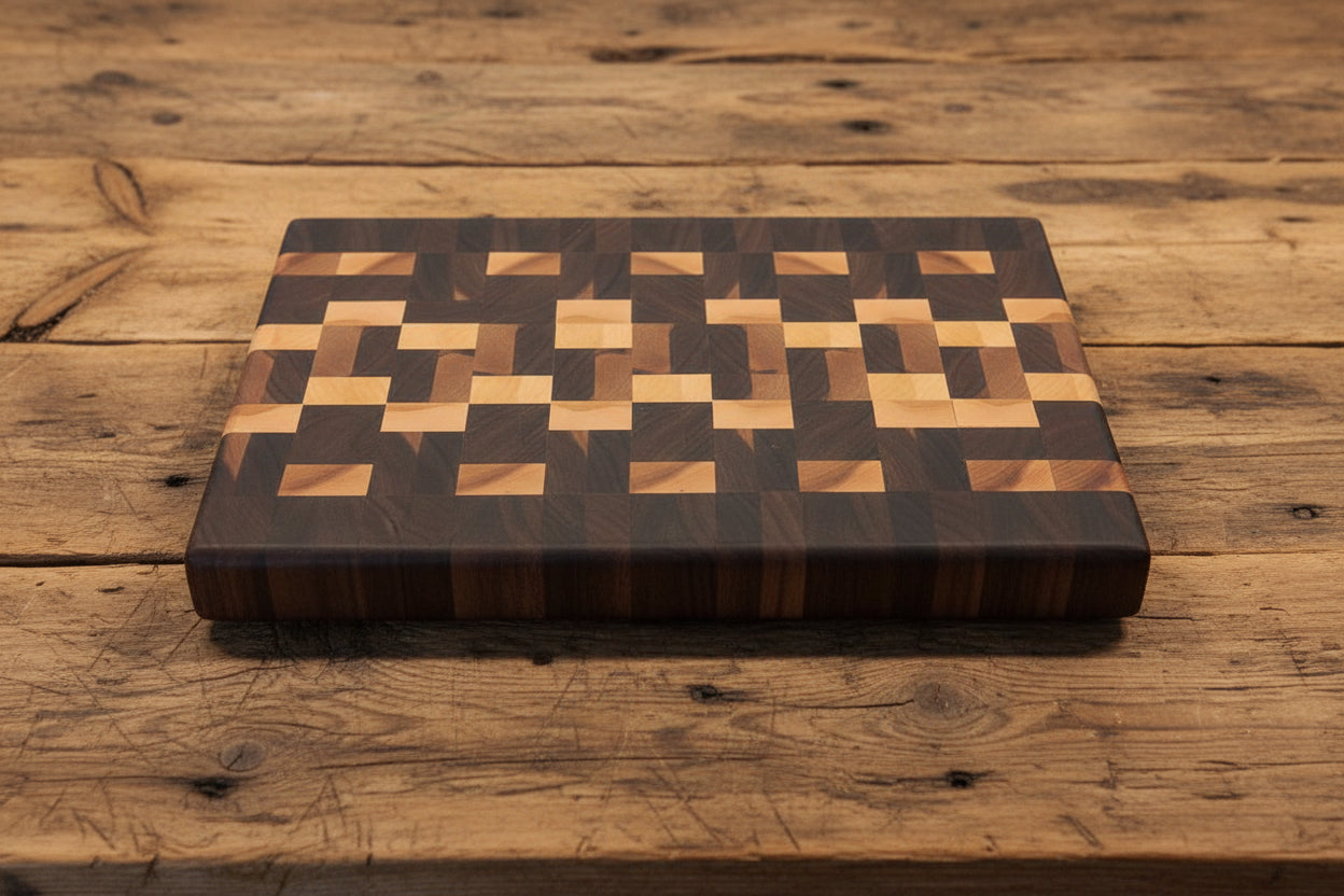 9.5×13.5×1.375" End Grain Maple & Walnut Butcher Block