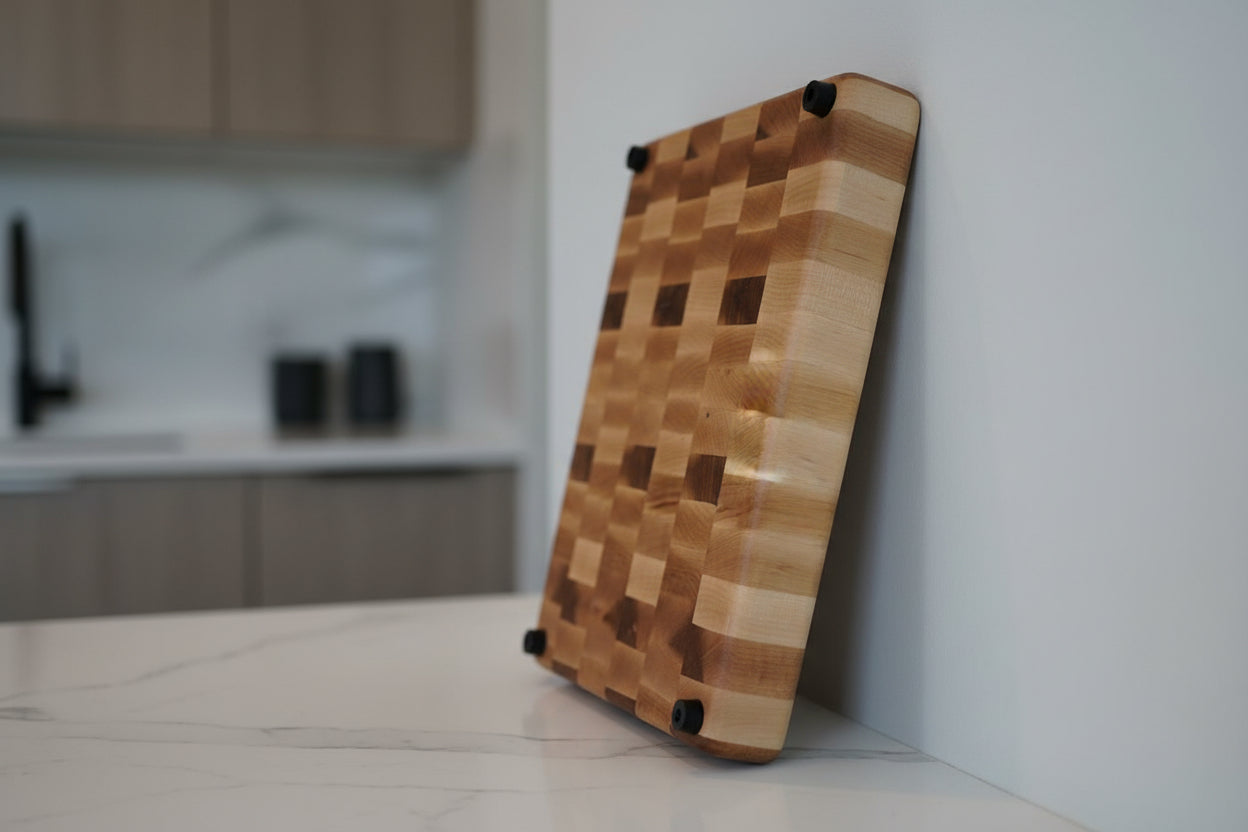 Handcrafted End Grain Hard Maple Butcher Block – 7.5×11.5×2" with Rubber Feet