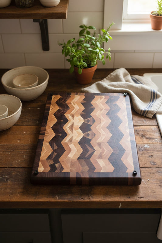 Handcrafted End‑Grain Butcher Block – 14.5" × 18" × 1.5" Black Walnut, Maple & Cherry