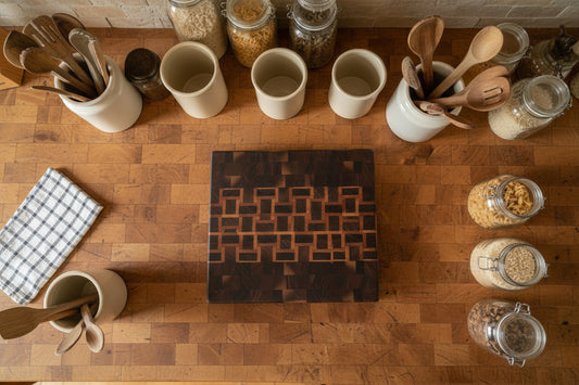 Handcrafted Basket Weave End‑Grain Butcher Block – 11.5" × 16" × 2" Black Walnut & Mahogany with Rubber Feet