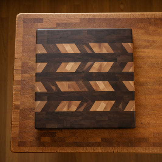 Handcrafted End‑Grain Butcher Block — Cherry, Maple & Walnut (12x16x1.5")