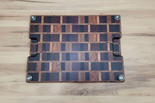 Handcrafted XL End‑Grain Exotic Woods Butcher Block — Purpleheart, Wenge, Padauk, Tigerwood & Ambrosia Maple (15x21x2")