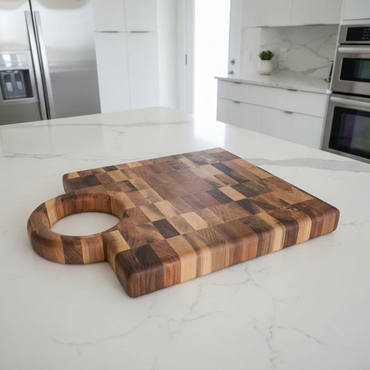 Handcrafted End‑Grain Hard Maple Butcher Block — 11.75x16x1.375" with Handle & Juice Groove