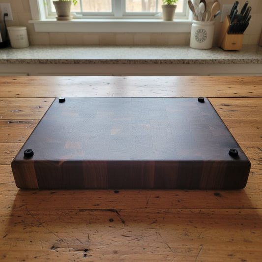 Handcrafted End‑Grain Black Walnut Butcher Block — 11x15x1.5" with Juice Groove & Rubber Feet