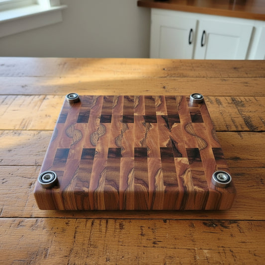 Handcrafted End‑Grain Butcher Block – 11.5" × 13.5" × 2" African Wild Olive with Stainless Steel Feet
