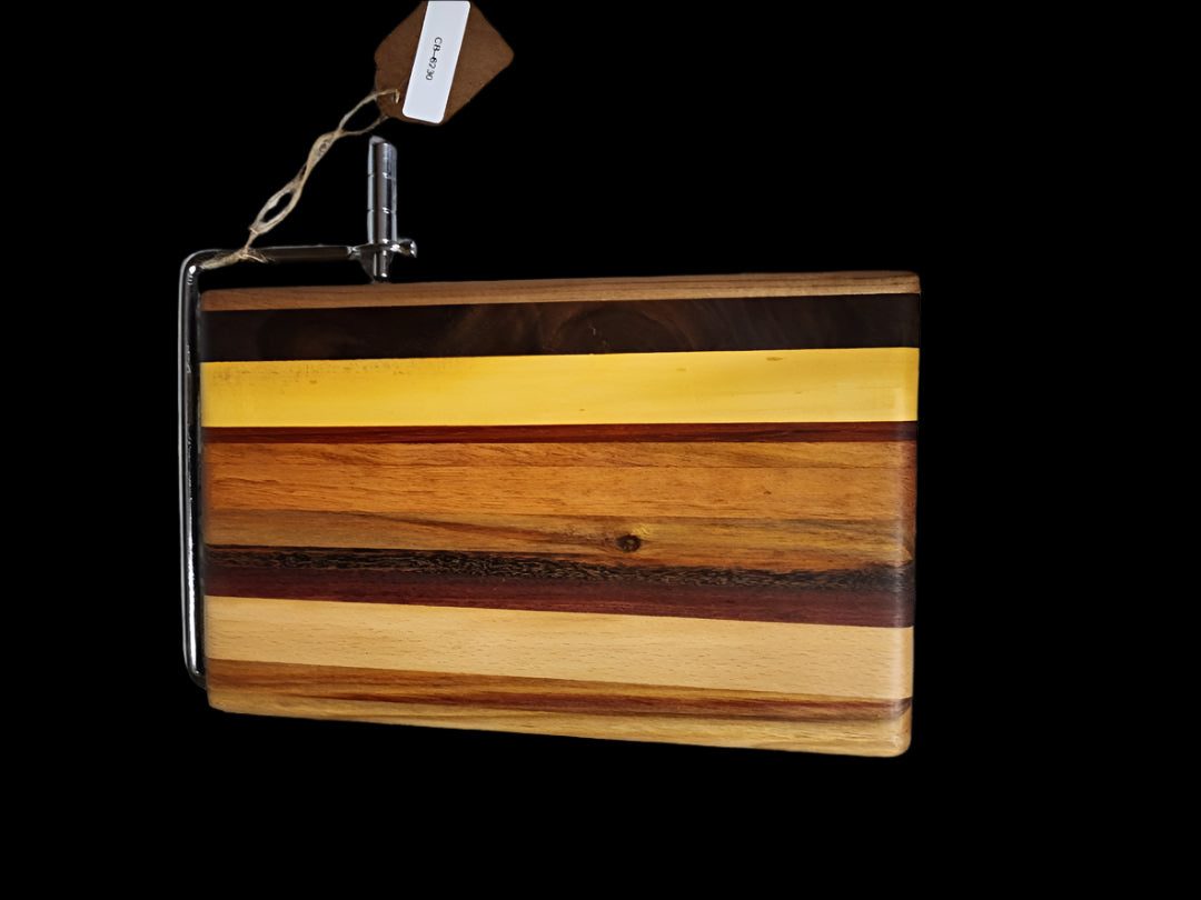 Left-Handed Artisan Cheese Slicer – 6"x9"x¾" | Black Walnut, Padauk, Tigerwood, Yellowheart, Canarywood & Maple