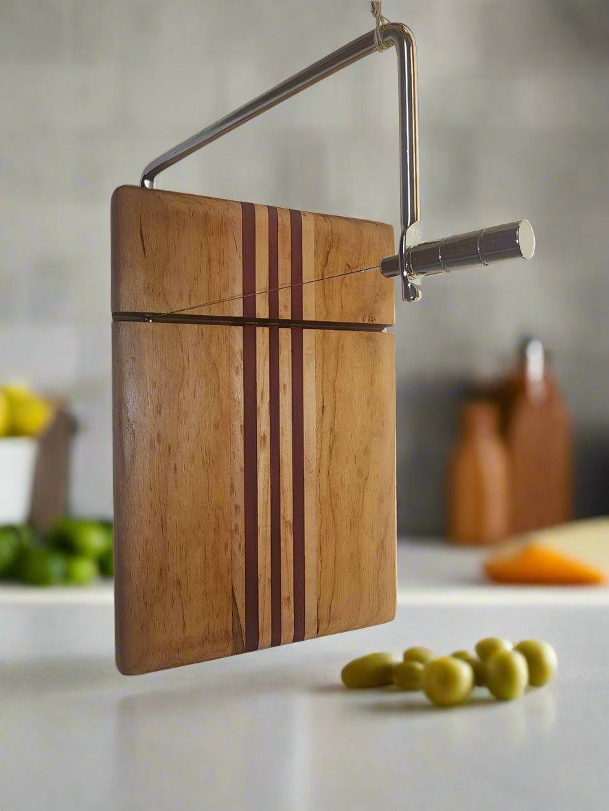 Cheese Slicer: Handcrafted Cherry, Purpleheart & Ambrosia Maple 6"x9" Slicer