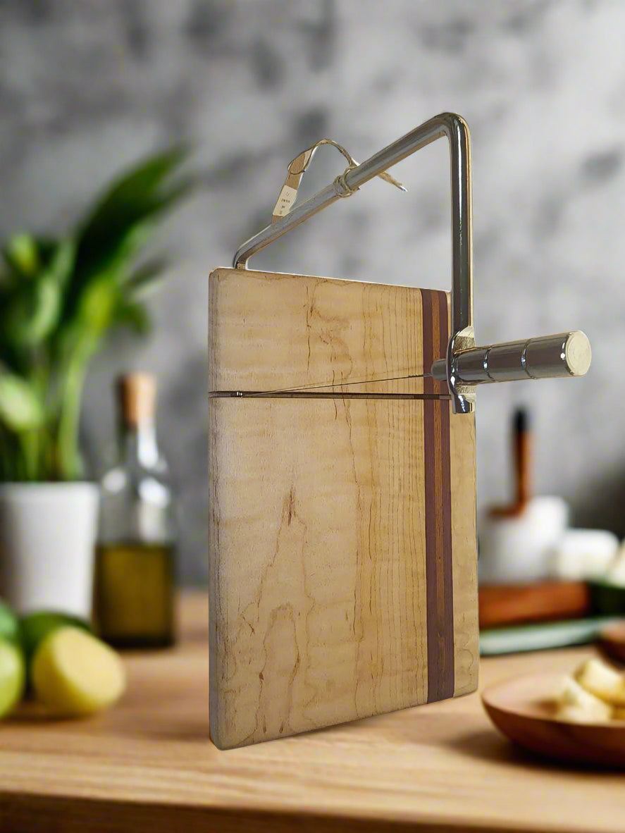 Cheese Slicer - Handcrafted Curly Maple, Purpleheart & Tigerwood 6"x9"