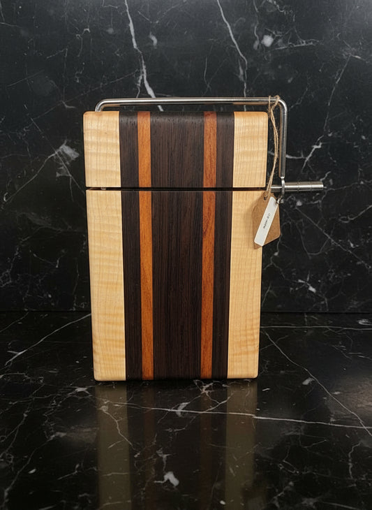 Handmade Cheese Slicer – Wenge, Curly Maple & Tigerwood (6" x 9" x 3/4")