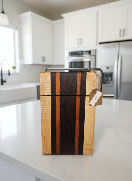 Handmade Cheese Slicer – Wenge, Curly Maple & Tigerwood (6" x 9" x 3/4")