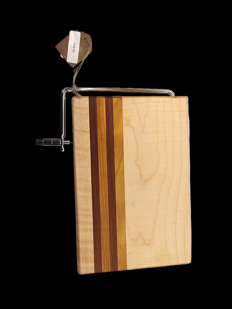 Handmade Cheese Slicer – Curly Maple, Padauk & Canarywood (6" x 9" x 3/4")