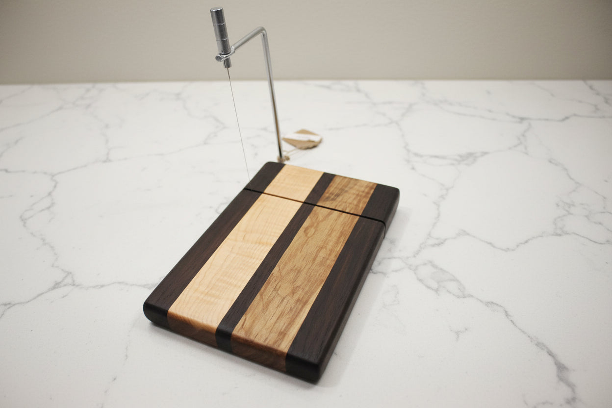 Wenge & Curly Maple Cheese Slicer – 6x9x¾ with Stainless Steel Wire
