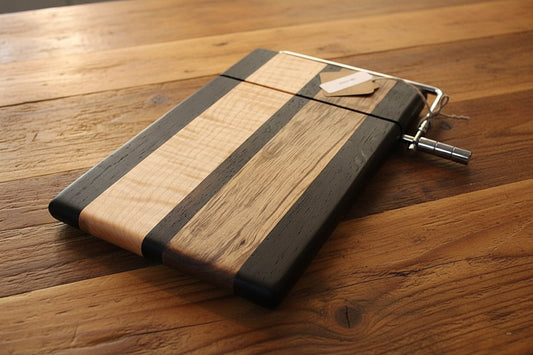 Curly Maple & Wenge Cheese Slicer – Handmade 6x9x¾ with Stainless Steel Wire