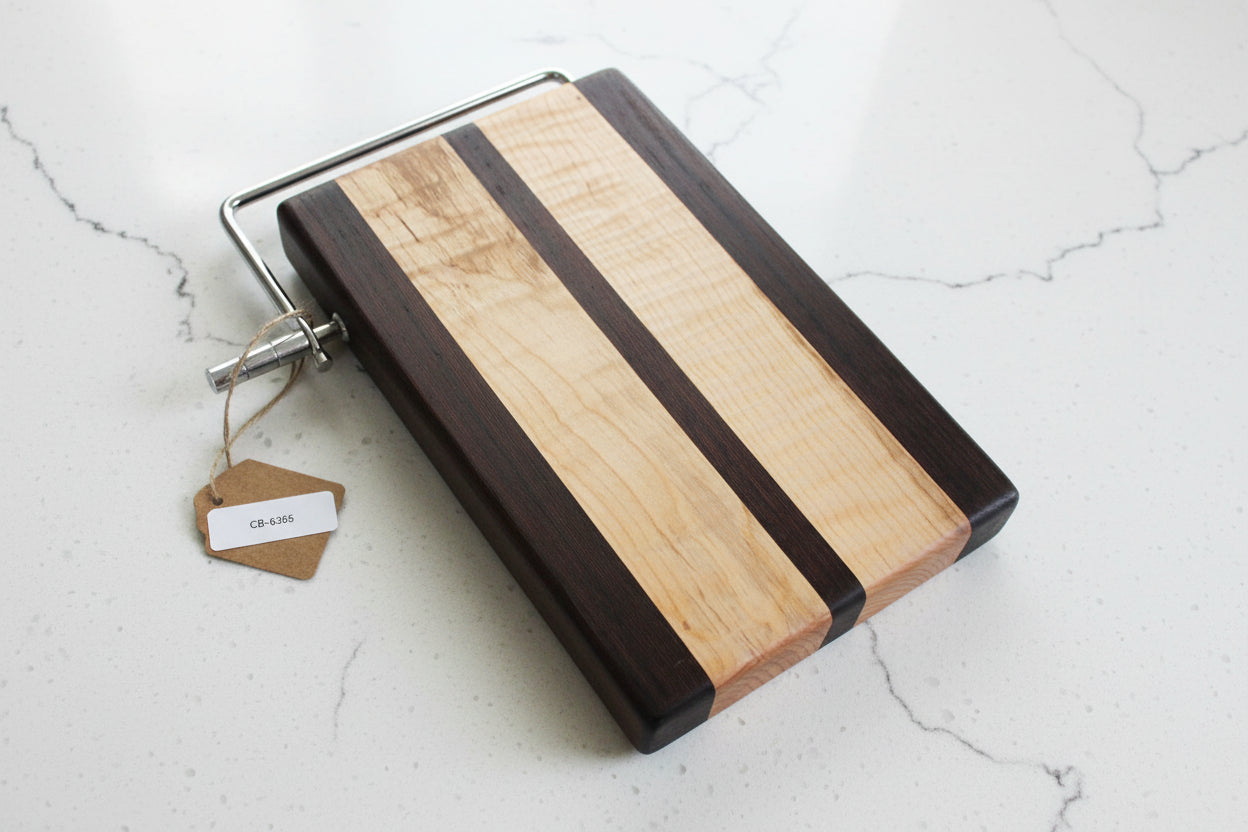 Curly Maple & Wenge Cheese Slicer – Handmade 6x9x¾ with Stainless Steel Wire