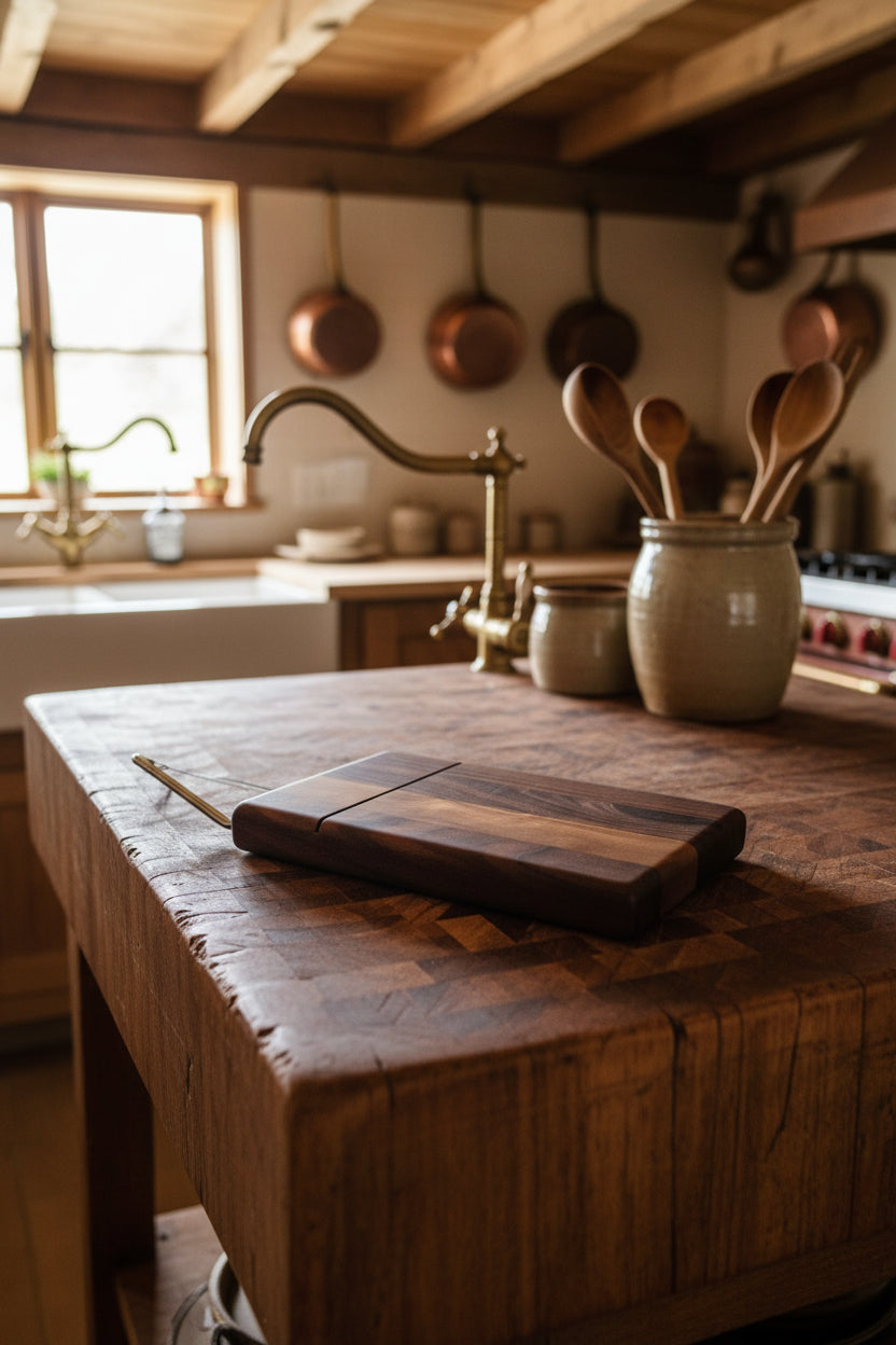 Black Walnut Cheese Slicer — 6 × 9 × 3/4" with Stainless Steel Wire