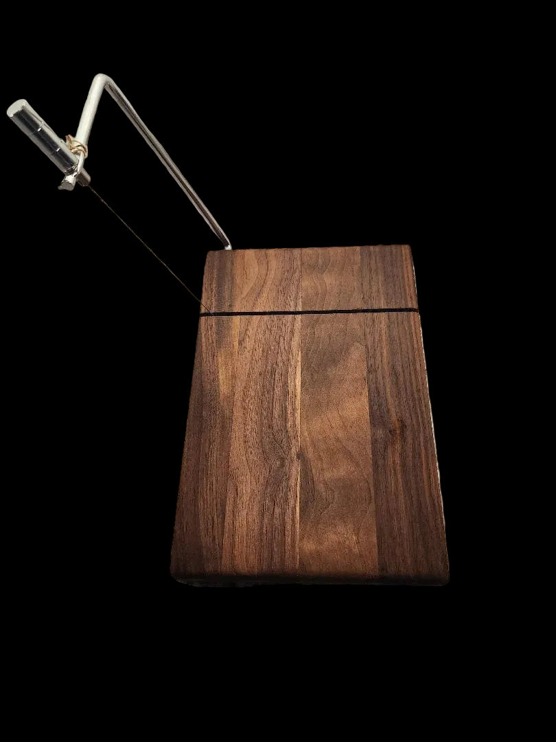 6 × 9 × 3/4" Black Walnut Cheese Slicer — Stainless Steel Wire