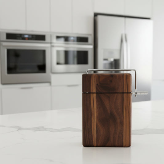 6 × 9 × 3/4" Black Walnut Cheese Slicer with Stainless Steel Wire