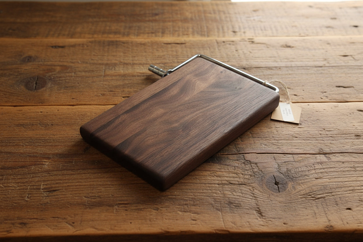 6 × 9 × 3/4" Black Walnut Cheese Slicer with Stainless Steel Wire