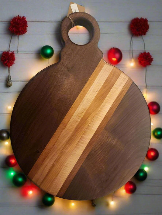 Christmas Ornament Cutting Board - Handcrafted Black Walnut, Cherry & Maple