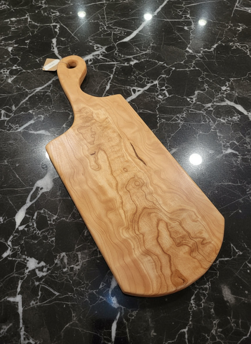 Figured Rustic Cherry Charcuterie Board – 7½ x 20 x ⅞" with Weathered Steel Edge