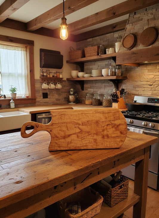 Figured Rustic Cherry Charcuterie Board – 7½ x 20 x ⅞" with Raw Edge Charm
